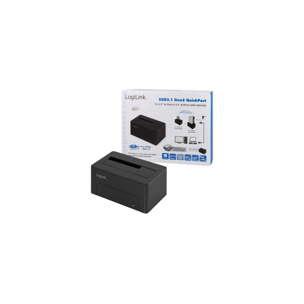 HDD Dockingstation LogiLink Quickport USB 3.1 Gen 2 1-Port für 2,5/3,5 SATA HDD/SSD QP0027