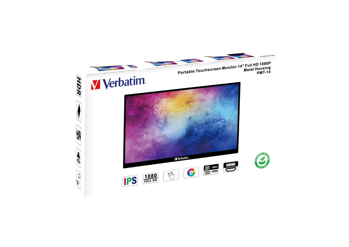 TFT Verbatim PMT-14, Portable Touchscreen Monitor 35,60cm (14"), HDMI,2xUSB-C,SP 49591