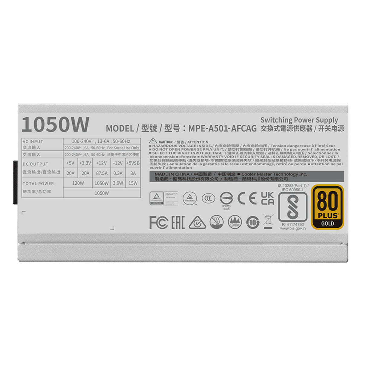 PC- Netzteil Cooler Master MWE Gold V2 1050W White MPE-A501-AFCAG-3EGEU