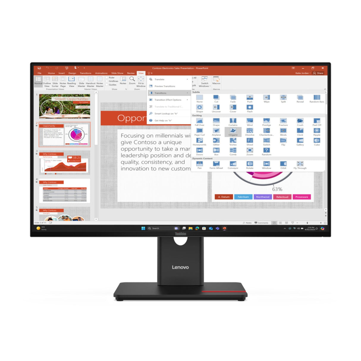 TFT Lenovo ThinkVision T27-40 68.6 cm (27")HDMI,VGA,DisplayPort