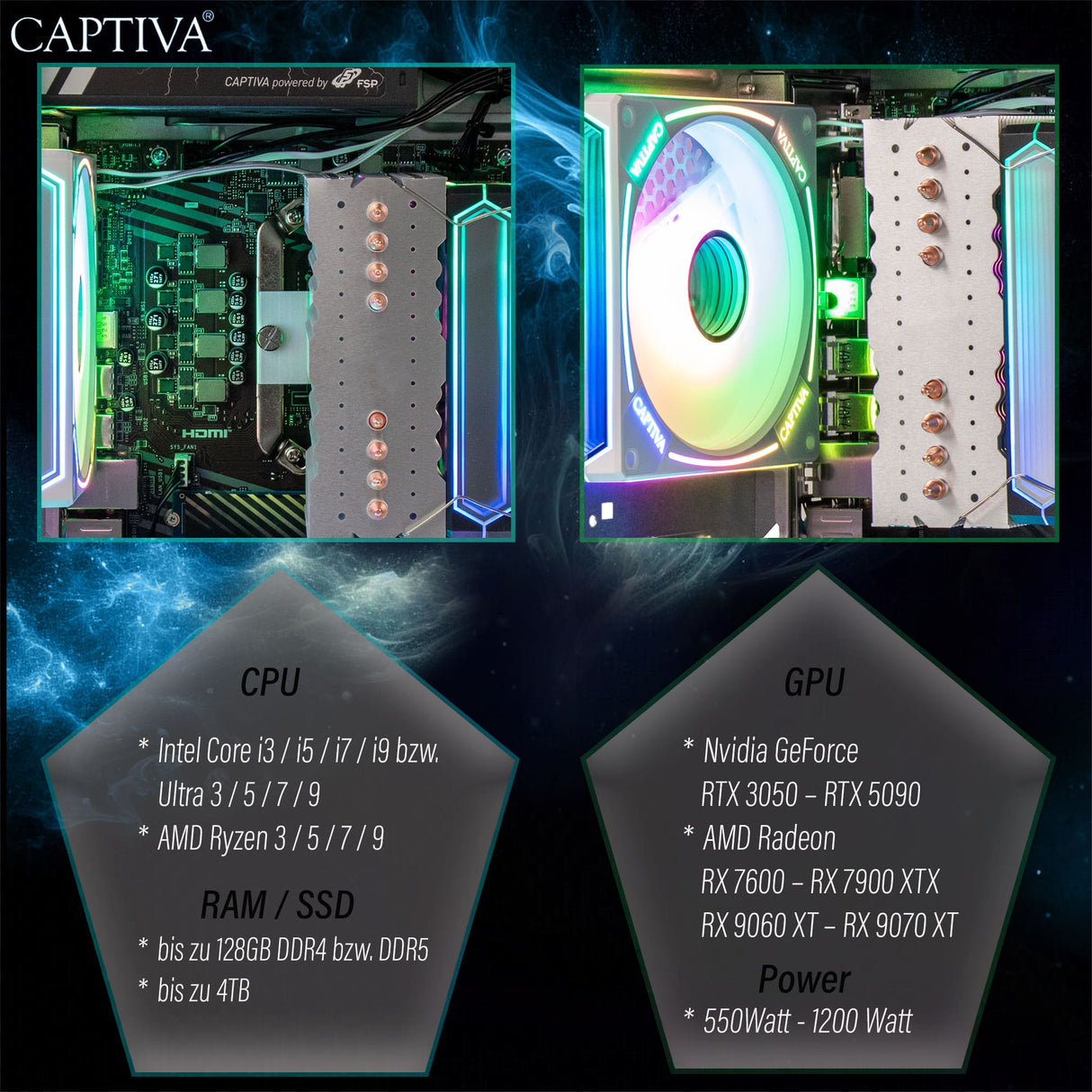 Captiva PC Advanced Gaming I95-895 (i5-14400F/RTX5060 8GB GDDR7/SSD 1TB/32GB/WLAN/Windows 11 Home 64-bit)