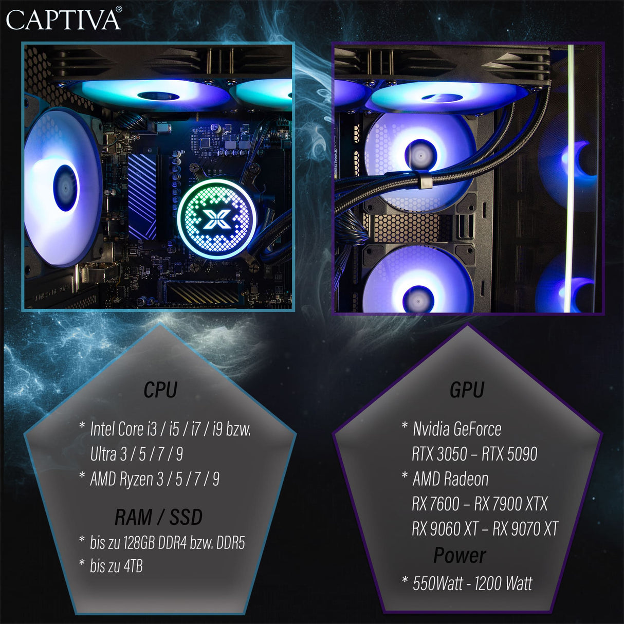 Captiva PC Advanced Gaming I95-880 (i9-14900KF/RTX5060 8GB GDDR7/SSD 2TB/64GB/WLAN/w/o OS)