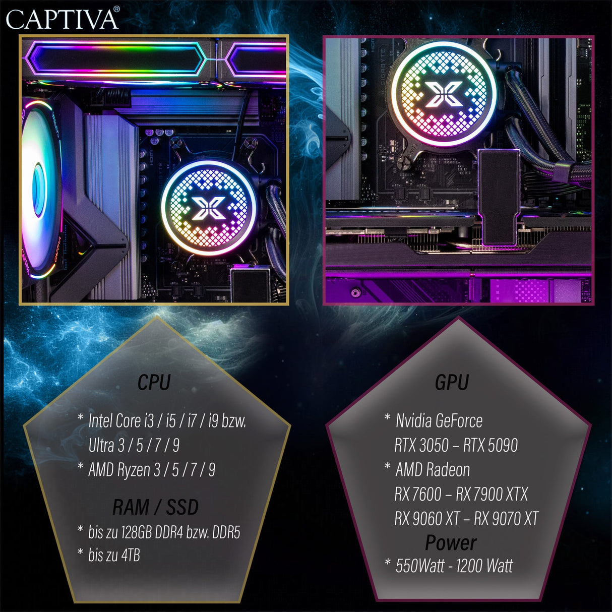 Captiva PC Advanced Gaming I95-472 (i7-14700KF/RTX5060 8GB GDDR7/SSD 1TB/32GB/WLAN/w/o OS)