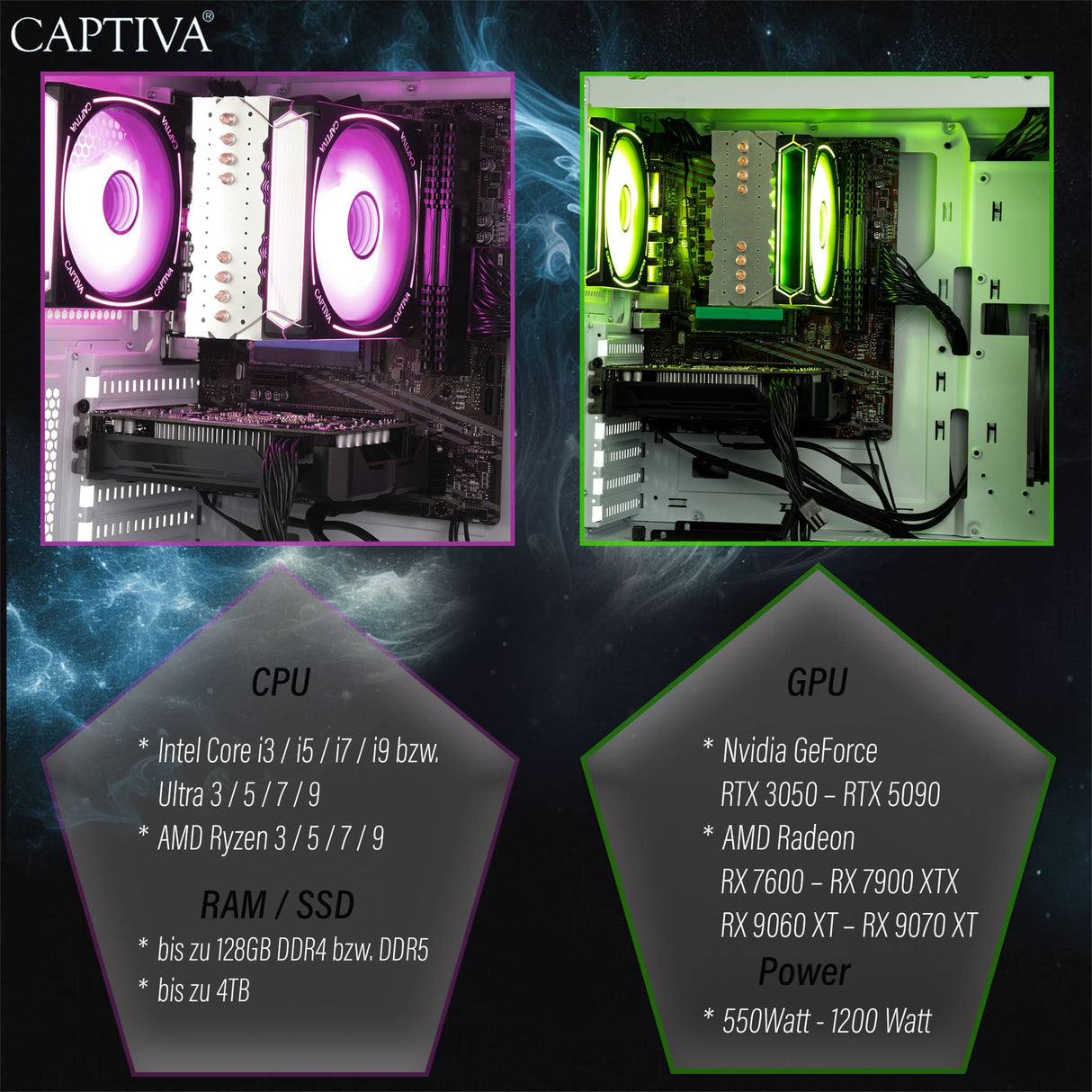 Captiva PC Advanced Gaming I98-743 (i7-14700F/RTX5060 Ti 8GB GDDR7/SSD 1TB/32GB/WLAN/w/o OS)