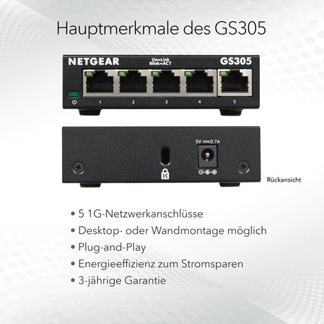 NETGEAR Switch 5-port 10/100/1000 GS305-300PES, Bild 7