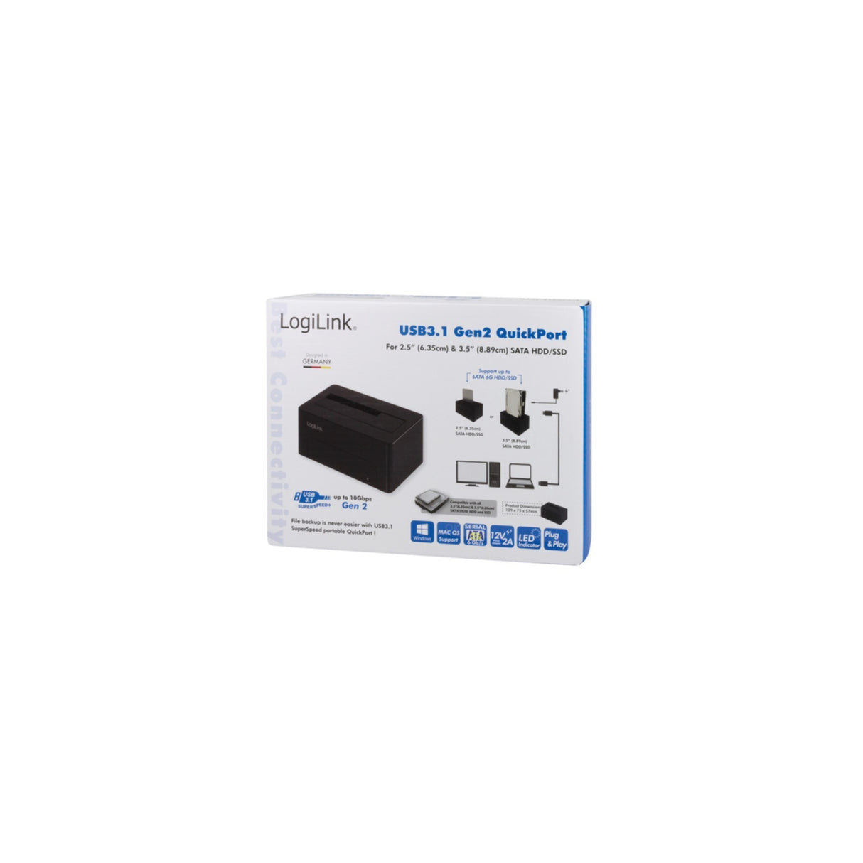 HDD Dockingstation LogiLink Quickport USB 3.1 Gen 2 1-Port für 2,5/3,5 SATA HDD/SSD QP0027