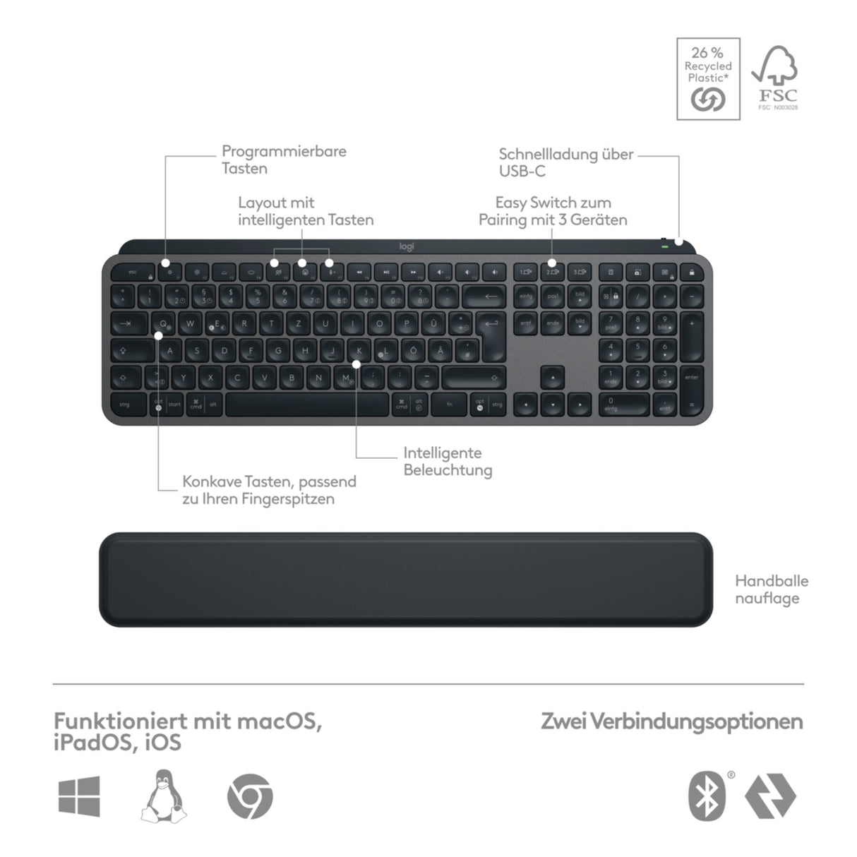 Keyboard & Mouse Logitech MX Keys S Wireless Combo black (DE) (920-011606)
