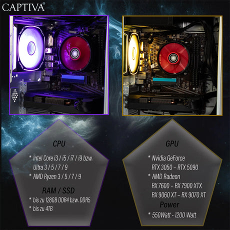 Captiva PC Advanced Gaming R92-737 (Ryzen 5 5500/RTX5060 Ti 8GB GDDR7/SSD 1TB/16GB/WLAN/Windows 11 Home 64-bit) ComputerKönig