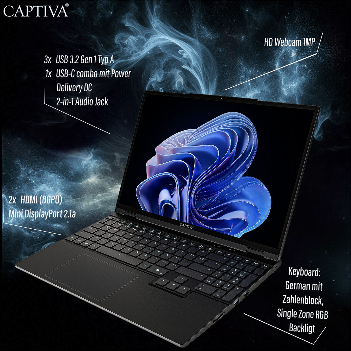 Captiva Notebook Highend Gaming I98-012CH Ryzen 7 255 (15.3", 32GB, 1TB SSD, GeForce RTX 5070 8GB, Win 11 Home)