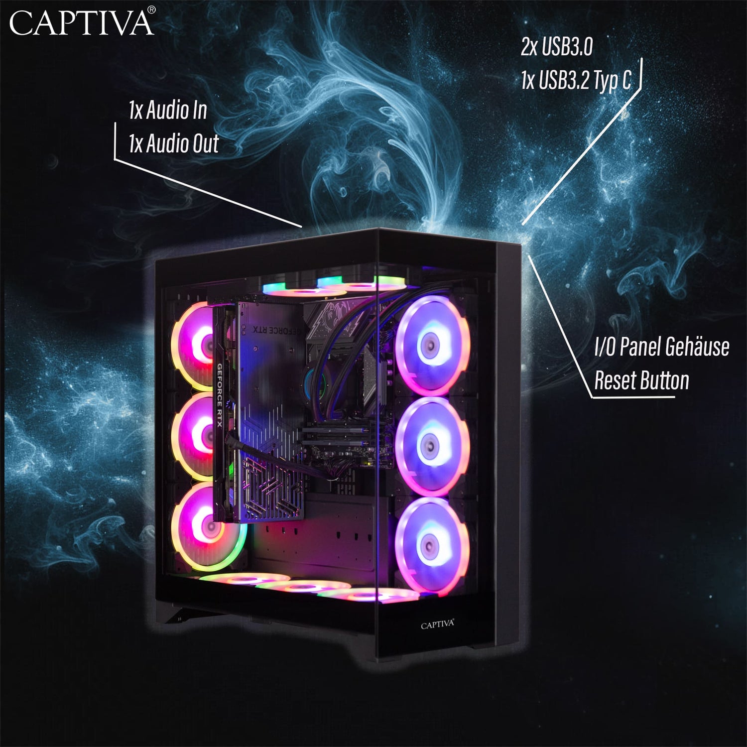 Captiva PC Highend Gaming R99-756 (Ryzen 9 9950X3D/RX9070 XT 16GB GDDR6/SSD 2TB/64GB/WLAN/w/o OS)