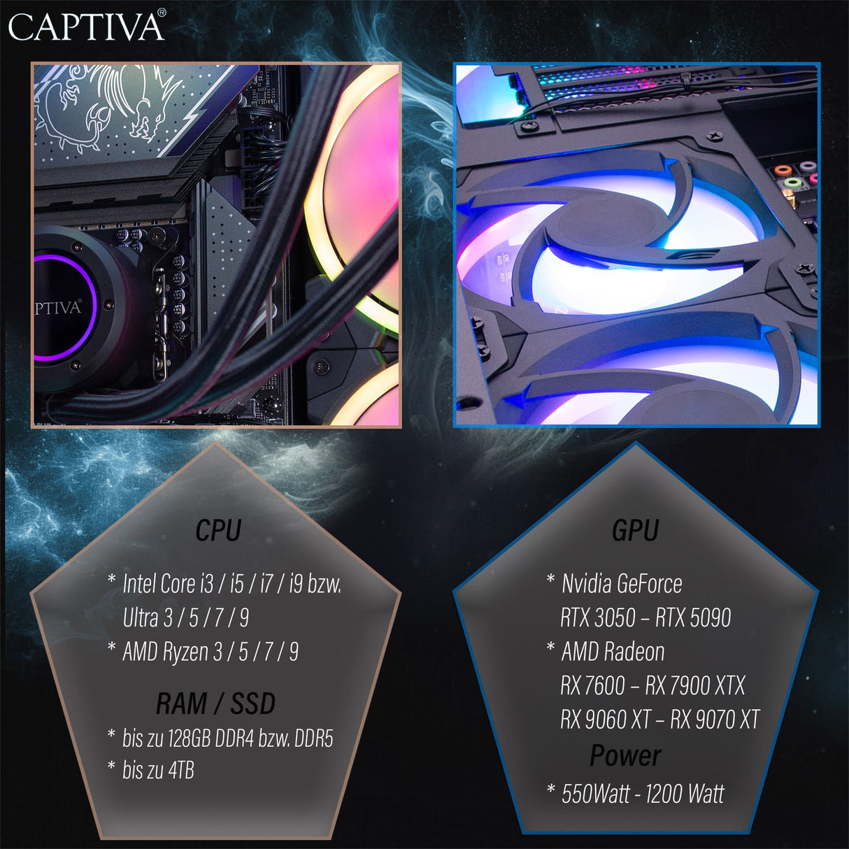 Captiva PC Highend Gaming R99-752 (Ryzen 9 9950X3D/RX9070 XT 16GB GDDR6/SSD 2TB/32GB/WLAN/w/o OS)
